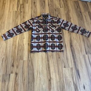 Nomad Jacket Mens Medium Brown Twill Aztec Southwestern Graphic Shacket Lebowski